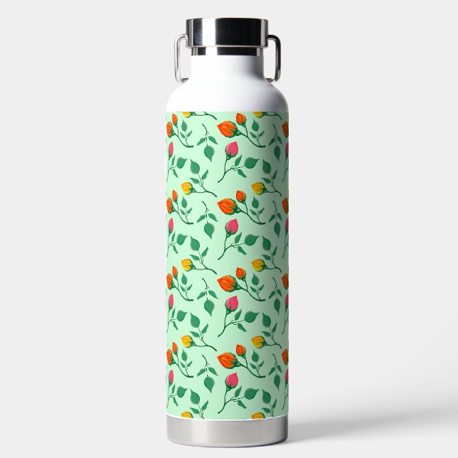Blumenmuster mit farbigen Blume der Rose Trinkflasche (Vorderseite)