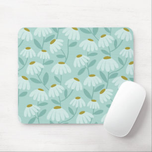 Blumenmuster mit Gänseblümchen in Blaugrün und Oli Mousepad