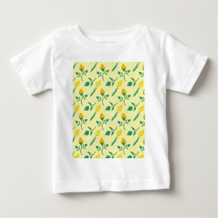 Blumenmuster mit gelben Rosen-und Tulpenfarben-Blu Baby T-shirt
