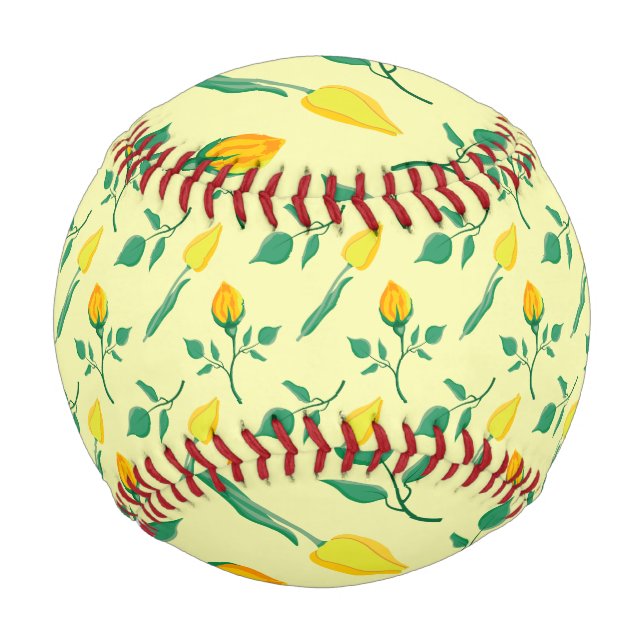 Blumenmuster mit gelben Rosen-und Tulpenfarben-Blu Baseball (Vorderseite)