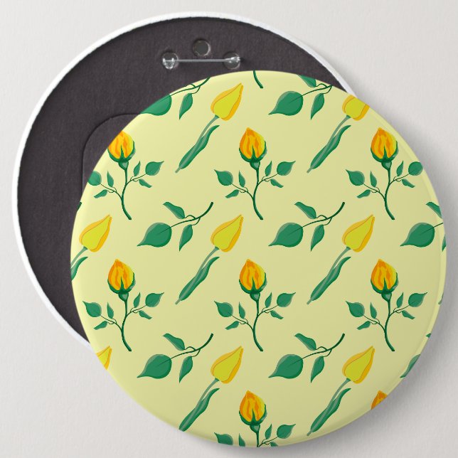 Blumenmuster mit gelben Rosen-und Tulpenfarben-Blu Button (Vorne & Hinten)