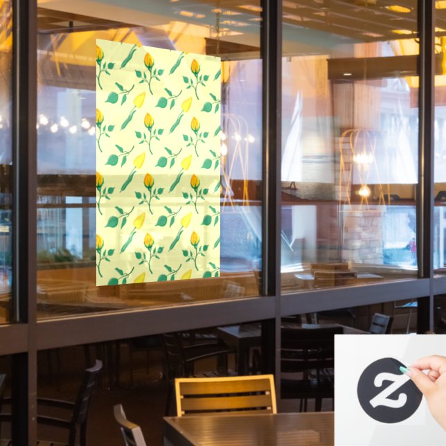 Blumenmuster mit gelben Rosen-und Tulpenfarben-Blu Fensteraufkleber (Restaurantfenster)