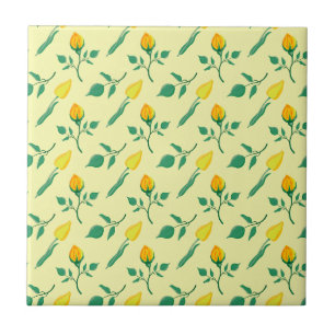 Blumenmuster mit gelben Rosen-und Tulpenfarben-Blu Fliese