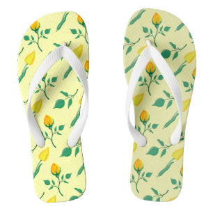 Blumenmuster mit gelben Rosen-und Tulpenfarben-Blu Flip Flops