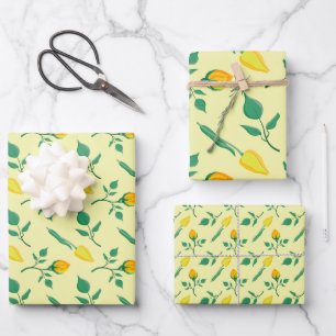 Blumenmuster mit gelben Rosen-und Tulpenfarben-Blu Geschenkpapier Set