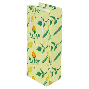Blumenmuster mit gelben Rosen-und Tulpenfarben-Blu Geschenktüte Für Weinflaschen