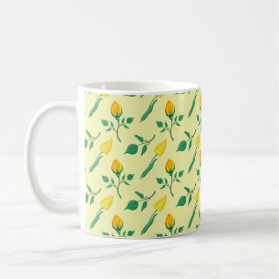 Blumenmuster mit gelben Rosen-und Tulpenfarben-Blu Kaffeetasse