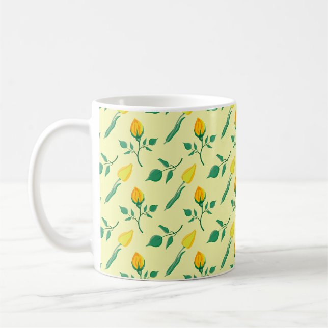 Blumenmuster mit gelben Rosen-und Tulpenfarben-Blu Kaffeetasse (Links)