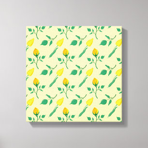 Blumenmuster mit gelben Rosen-und Tulpenfarben-Blu Leinwanddruck