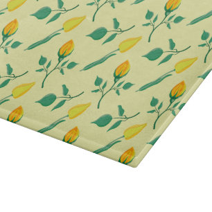 Blumenmuster mit gelben Rosen-und Tulpenfarben-Blu Schneidebrett