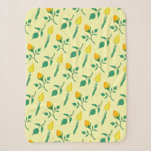 Blumenmuster mit gelben Rosen-und Tulpenfarben-Blu Sherpadecke
