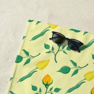 Blumenmuster mit gelben Rosen-und Tulpenfarben-Blu Strandtuch