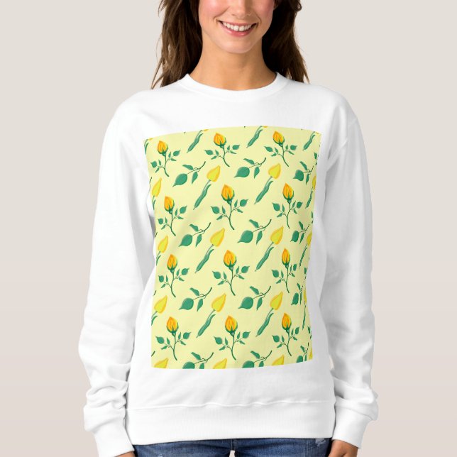 Blumenmuster mit gelben Rosen-und Tulpenfarben-Blu Sweatshirt (Vorderseite)