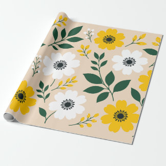 Blumenmuster mit gelben und weißen Blüten Geschenkpapier
