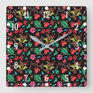 Blumenmuster mit glattem Hintergrund-45673 Quadratische Wanduhr