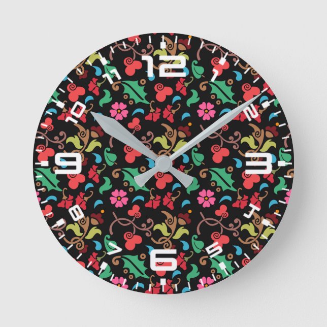 Blumenmuster mit glattem Hintergrund-45673 Runde Wanduhr (Vorderseite)