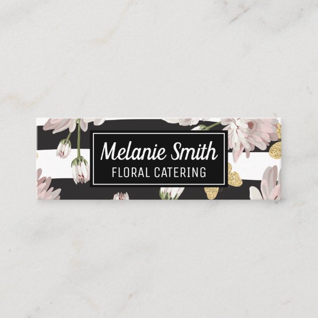 Blumenmuster mit glitzernden Schmetterlingen Mini Visitenkarte (Vorderseite)