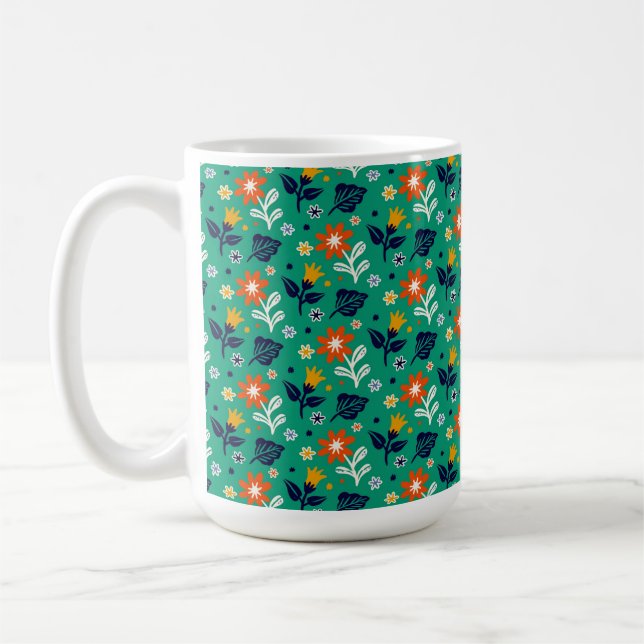Blumenmuster mit grünem Hintergrund Kaffeetasse (Links)