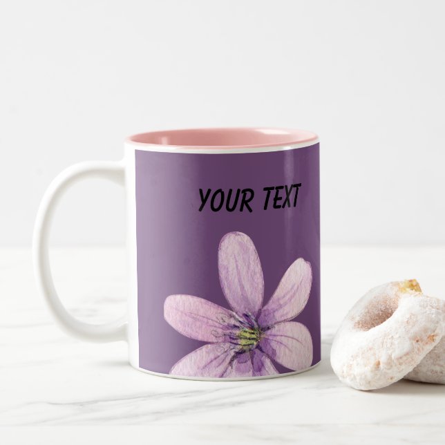 Blumenmuster mit Ihrem Text Zweifarbige Tasse (Mit Donut)