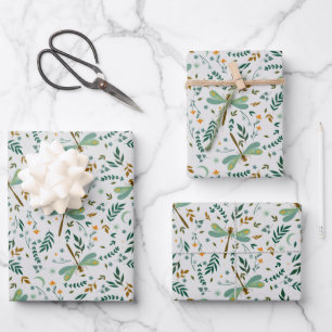 Blumenmuster mit Libellen und Farnen als Geschenk Geschenkpapier Set