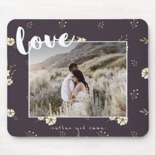 Blumenmuster mit Liebe Typografie Foto Mousepad