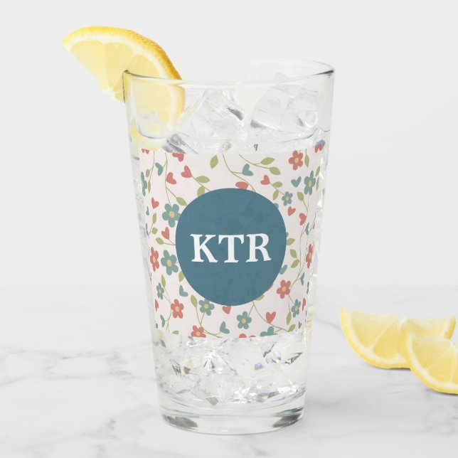 Blumenmuster mit Monogram Glass Tumbler (Vorderseite Ice)