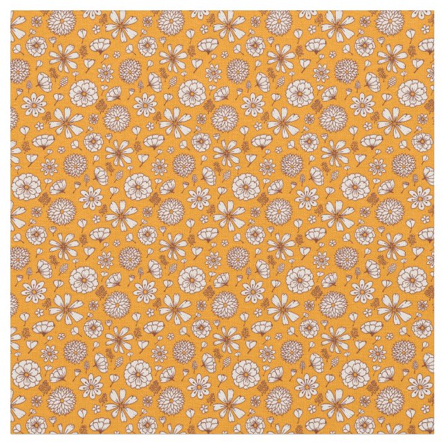 Blumenmuster mit orangefarbenem Hintergrund Stoff (Nahaufnahme)