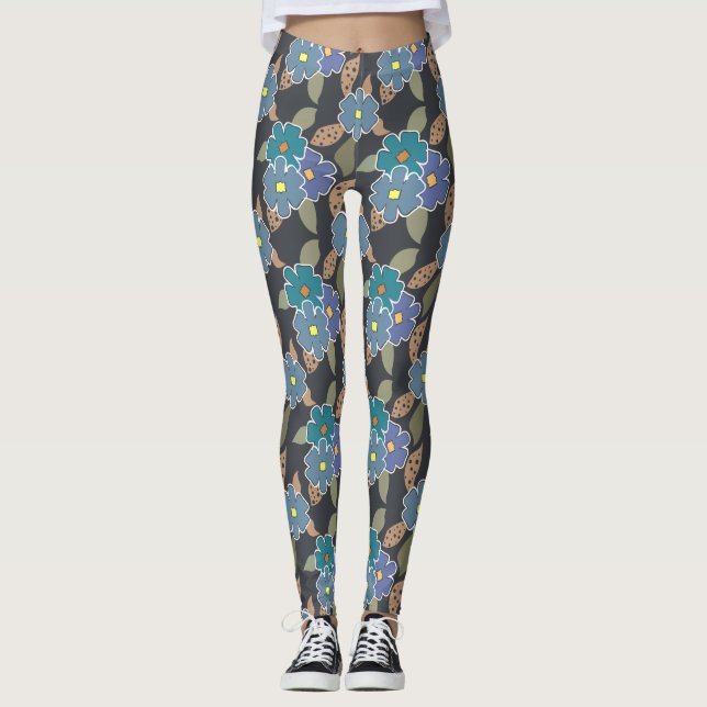 Blumenmuster mit Periwinkle-Blume Leggings (Vorderseite)