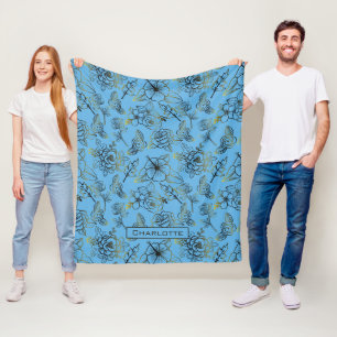 Blumenmuster mit personalisiertem Namen Fleecedecke