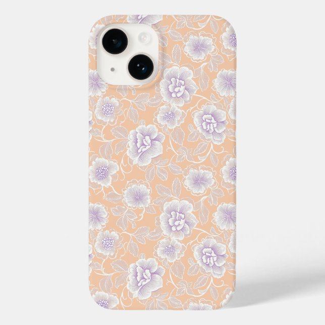 Blumenmuster mit Pfirsich- und Lavendelfarben Case-Mate iPhone Hülle (Rückseite)