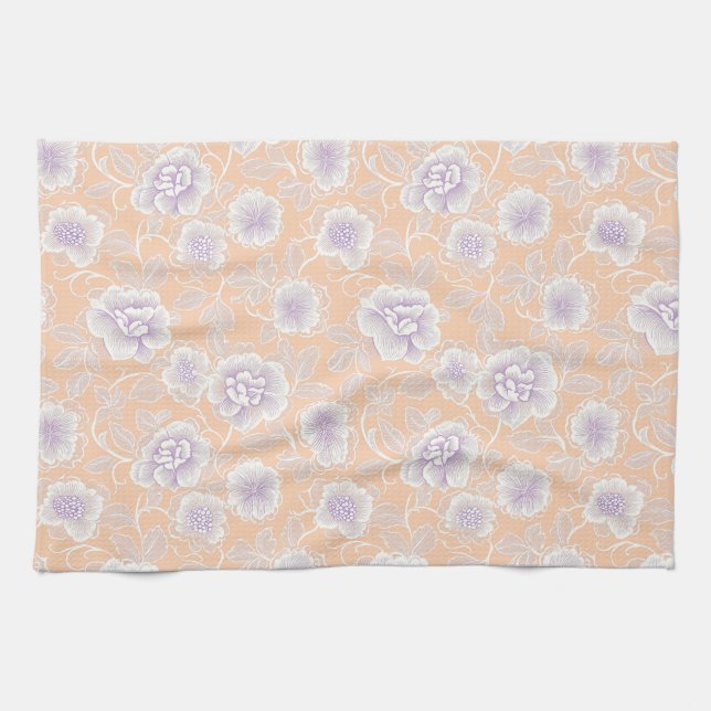 Blumenmuster mit Pfirsich- und Lavendelfarben Geschirrtuch (Horizontal)