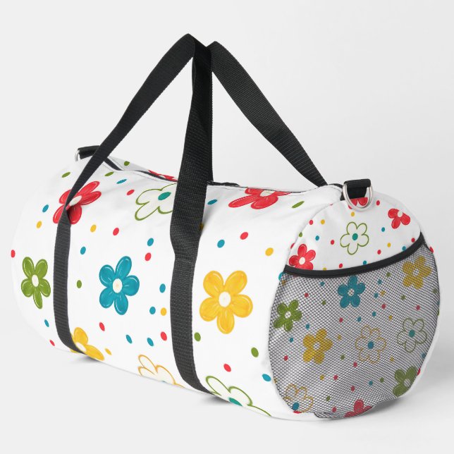 Blumenmuster mit Punkten Duffle Bag (Rechte Ecke)