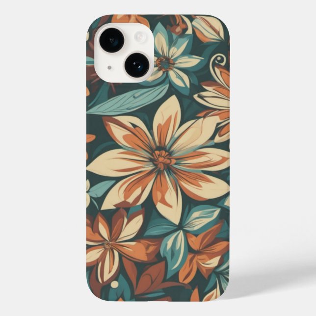 Blumenmuster mit Retrofarben modern Case-Mate iPhone Hülle (Rückseite)