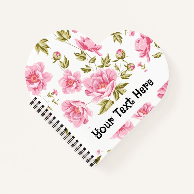 Blumenmuster mit rosa Blume und grünen Blätter Notizbuch (Vorderseite)