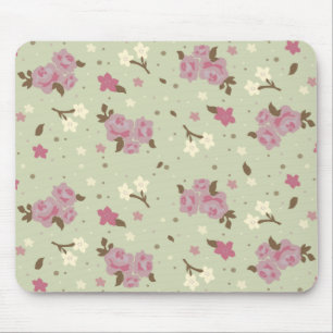 Blumenmuster mit rosa Rosen und weißen Blumen Mousepad