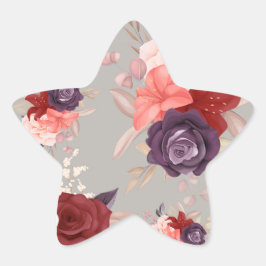 Blumenmuster mit rosa roten und violetten Rosen Stern-Aufkleber
