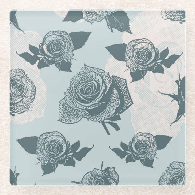 Blumenmuster mit Rose Glasuntersetzer (Vorderseite)