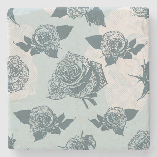 Blumenmuster mit Rose Steinuntersetzer (Vorderseite)