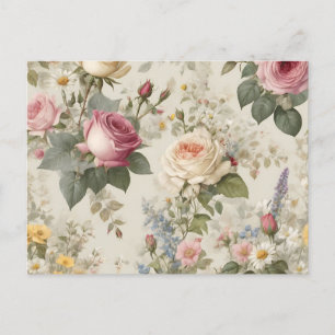 Blumenmuster mit Rose und Wildblumen rustikal Postkarte