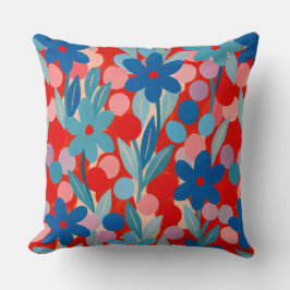 Blumenmuster mit roten Punkten Kissen