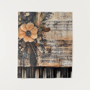 Blumenmuster mit rustikalen Klaviertasten und eine Wandteppich