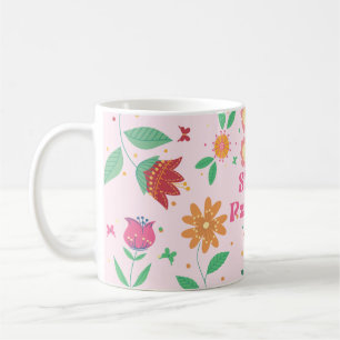 Blumenmuster mit Text Bleib positiv Kaffeetasse