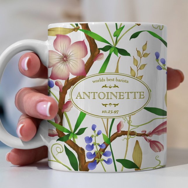 Blumenmuster mit Viktorianischem Stilschild Kaffeetasse (Von Creator hochgeladen)