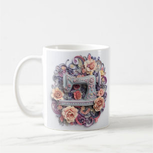 Blumenmuster mit Vintager Nähmaschine Kaffeetasse