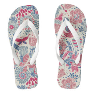 Blumenmuster mit Vogel und Schmetterling Flip Flops
