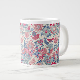 Blumenmuster mit Vogel und Schmetterling Jumbo-Tasse