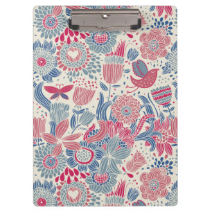 Blumenmuster mit Vogel und Schmetterling Klemmbrett