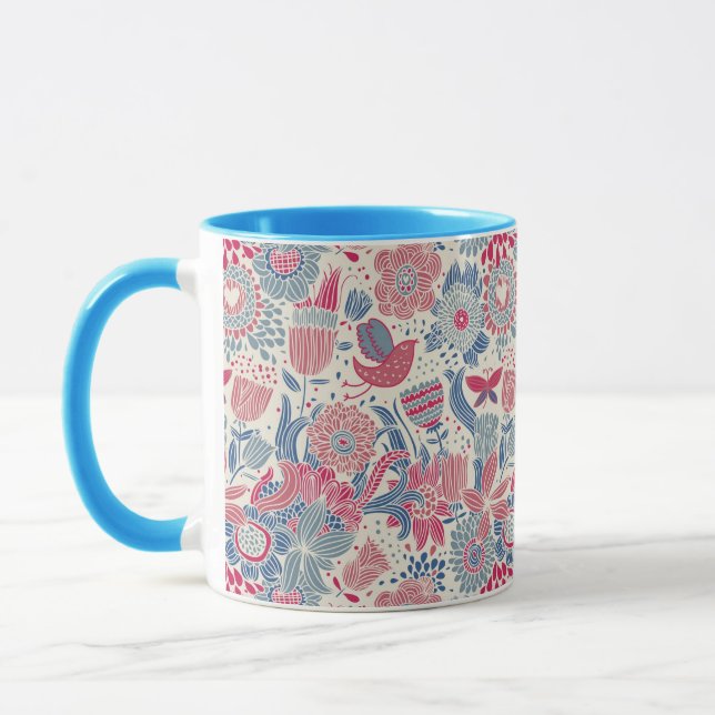 Blumenmuster mit Vogel und Schmetterling Tasse (Links)