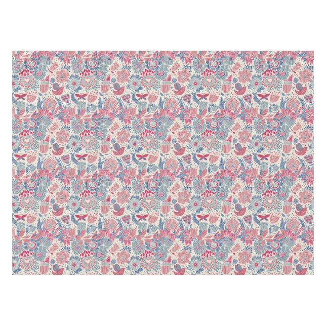 Blumenmuster mit Vogel und Schmetterling Tischdecke (Vorderseite (Horizontal))