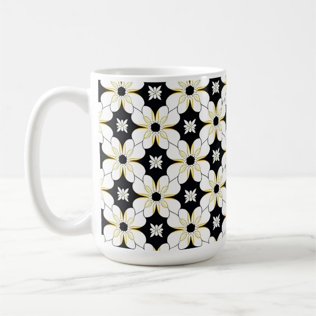 Blumenmuster mit weißer und gelber Blume Kaffeetasse (Links)